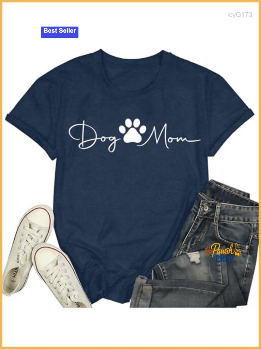 Dog Mom Shirt Cute Paw Print Tee Relaxed Fit Crew Neck Women's